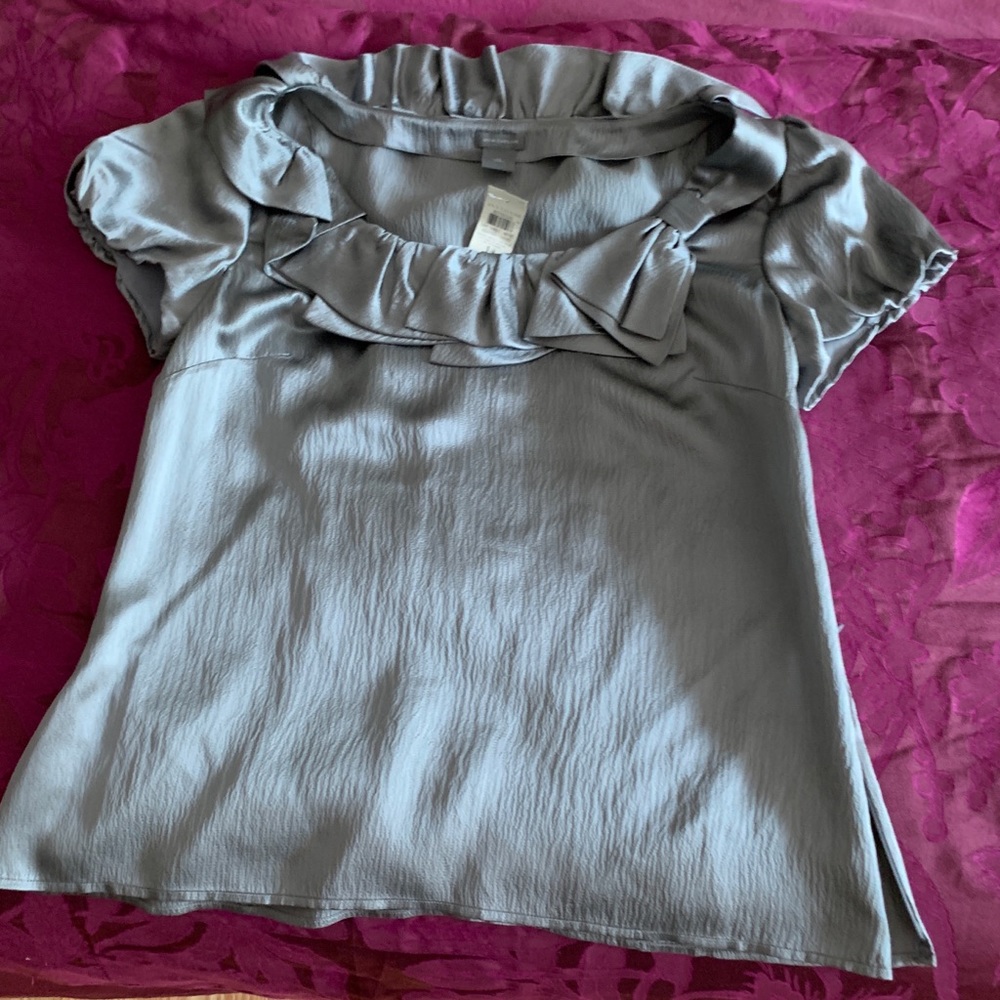 New Ann Taylor Hammered Silk Ruffled Collar Top 14